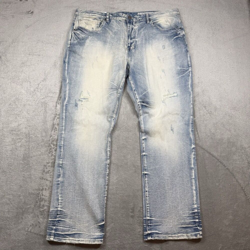 Smoke Rise Straight Leg Jeans Men's 42x32 Acid Wash Distressed Denim Streetwear